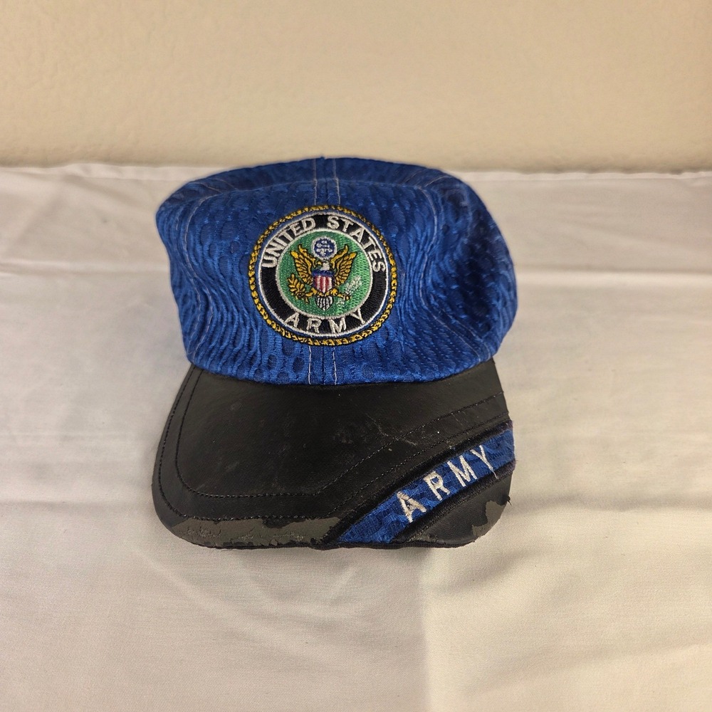 United States Army Blue Mesh Baseball Hat Adjustable Black Brim US Army Patch